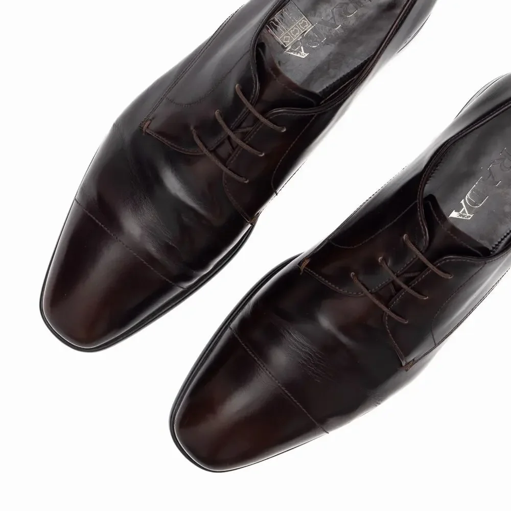 Prada Men's Brushed Leather Cap Toe Laced Up Oxford Dress Shoes Brown UK9 US10